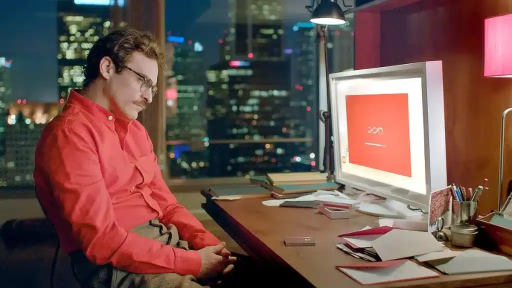 AI disadvantages: Joaquin Phoenix in the movie "Her"