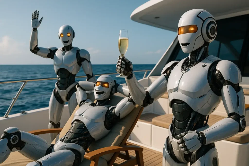 Will My Robot Make Its Own Money? Humanoids having a blast on a yacht