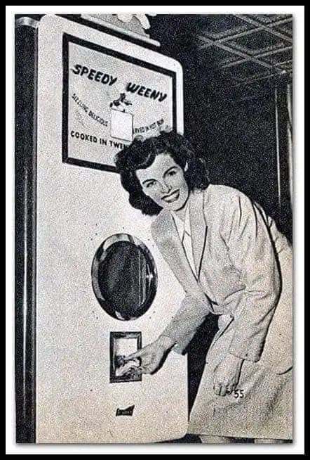 Early robots: Vintage photo of a Speedy Weeny vending machine